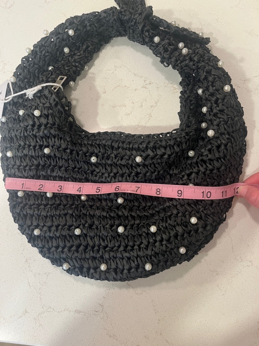 Haute Hippie Charcoal Pearl-Embellished Woven Hobo - Picture 3 of 4